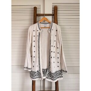 Victor Costa Occasion Silk Blend Open Front Cardigan Sweater Large Cream‎ Black